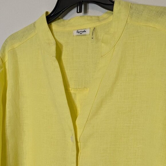 SYMPLE MK Yellow Linen Relax Fit Button Blouse; 3/4 Cuffed Sleeves w Tie; Size M - Picture 2 of 5